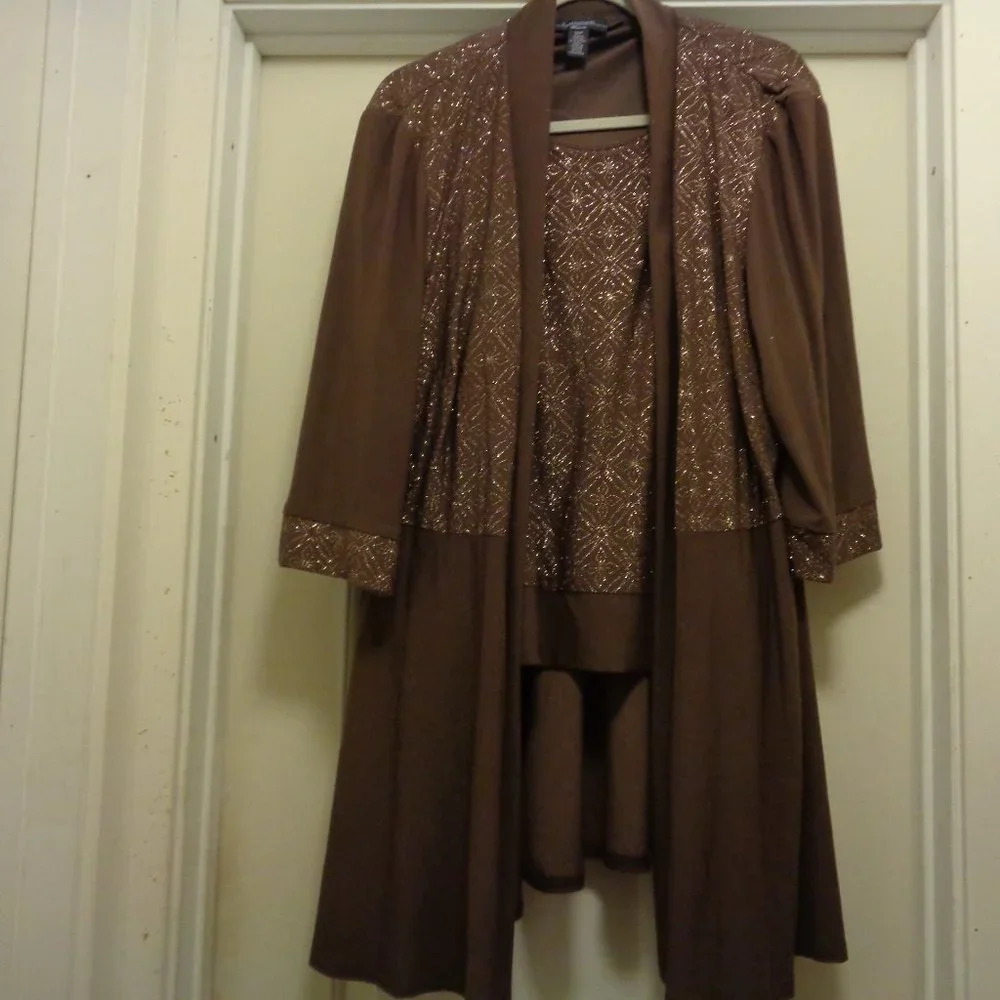 NIGHTLIFE R & M RICHARDS BROWN GOLD GLITTER TOP & JACKET CONNECTED 18 W